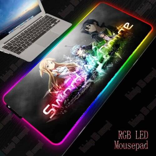 Sword Art Online RGB Gaming Large Mouse Pad Gamer Led Computer Anime Mousepad with Backlight Carpet for Keyboard Desk Mat