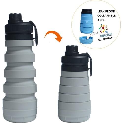 750ml Silicone Foldable Water Bottle Bicycle Bottlle With Pill Storage Box For Travel Sports Hiking Gym Yoga Portable Water Cup