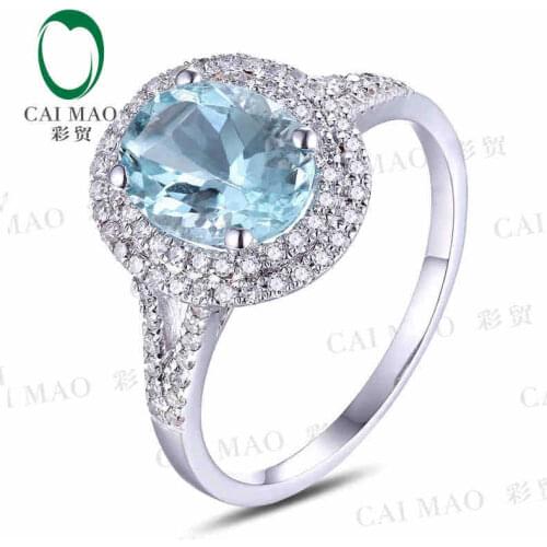 CaiMao 1.62 ct Natural Aquamarine 18KT/750 White Gold 0.35 ct Full Cut Diamond Engagement Ring Jewelry Gemstone