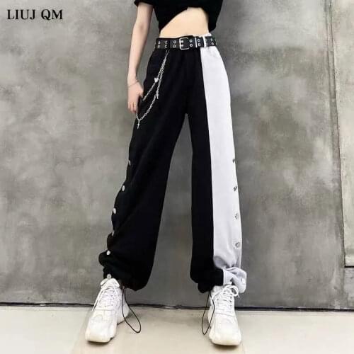 Black Wide Leg Pant Sports Pants Womens Autumn 2021 New High-Waist Streetwear Women Stitching Plus Size Casual Pants Trousers