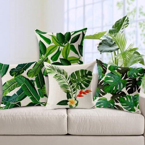 Decorative throw pillow case green leaf plants cojines decorativo kussenhoes Polyester cushion cover for sofa home decor
