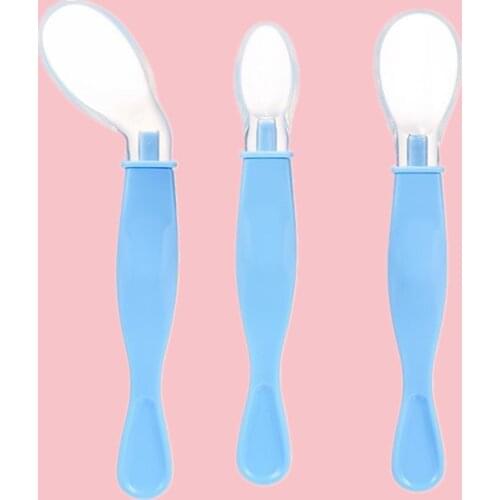3Pcs/Set Children Silicone Tableware Baby Soft Head Spoon Utensils Food Infant Training Spoon Kids Learn To Eat Dinnerware