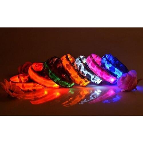 By dhl 500pcs high quality Luminous Collars Nylon Dog Collar Night Safety LED Glow Dog Harness Cat Collars Glow In The Dark