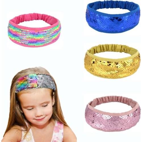 Baby girl Double-sided Headbands Color Change Baby Hair Band Sequins Kids Turban Princess Accessories Rainbow Turban Children
