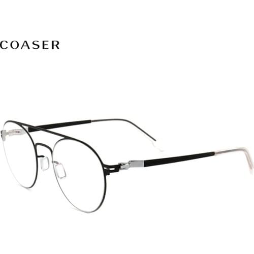 Brand Design Style Large Round Glasses Frame Men Metal Eyeglasses Prescription Eyewear Myopia Optical Without screws Spectacle