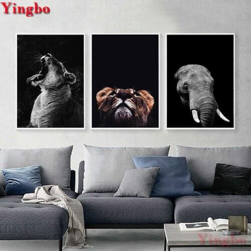 DIY 5D Square/Round Diamond Embroidery Lion and elephant Diamond Painting Triptych Painting Mosaic Picture Of Rhinestones icon