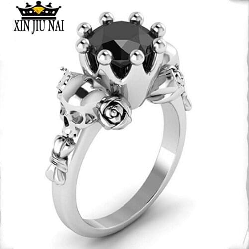Punk Character Skull Black Zircon Rings for Women Accessories Trendy Party Ring for Female for Males Bague Homme Jewelry