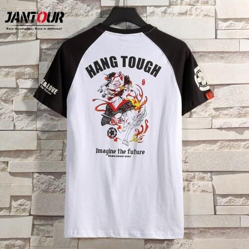 2021 Japanese Retro Ukiyo Huakui Fox Printed Cotton Short Sleeve T-Shirt Mens Round Neck Lovers T-Shirt Casual Fashion Tops