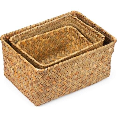 Seagrass Storage Basket, Multisize Handmade Rattan Shelf Baskets & Home Storage Bins Baskets for Decoration