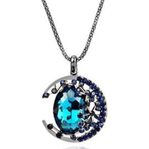 Beautifully shiny imitation gemstone necklace retro long paragraph long curved moon value sweater