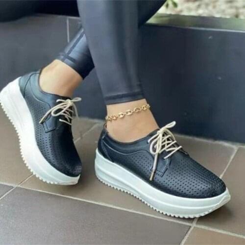 Women Shoes Fashion Casual Solid PU Hollow Breathable Mesg Round Toe Strap Flat Platform Comfortable Sneakers Zapatillas Mujer