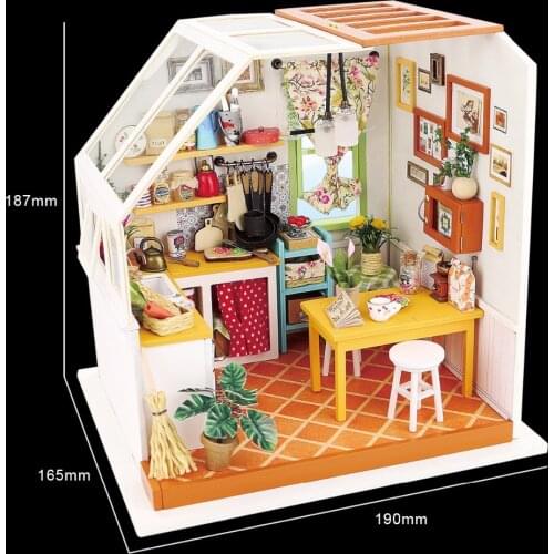 Kitchen Toys With Furniture Children Adult Miniature 1:24 DIY Handmade Wooden Miniature Doll House Diy Model Building Kits Toys