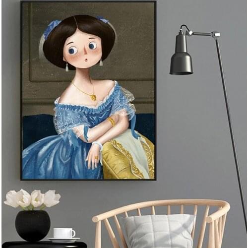 Cartoon Version World Famous Poster Canvas Oil Painting with Pearl Earring Girl Picture Home Design Wall Art Printing Room