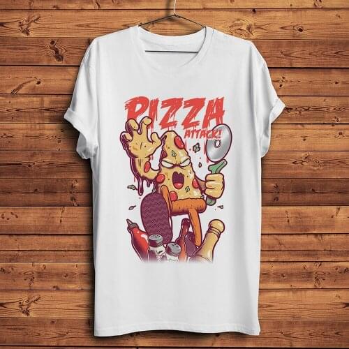 Pizza kaiju Attack funny anime t shirt homme short sleeve men white casual tshirt unisex manga hipster streetwear tee