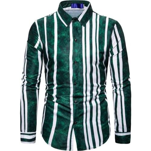 2019 New Men Long Sleeve Lapel Business Casual Shirt Slim Fit Men Gradient Stripe Print Autumn Striped Tops 4 Colors