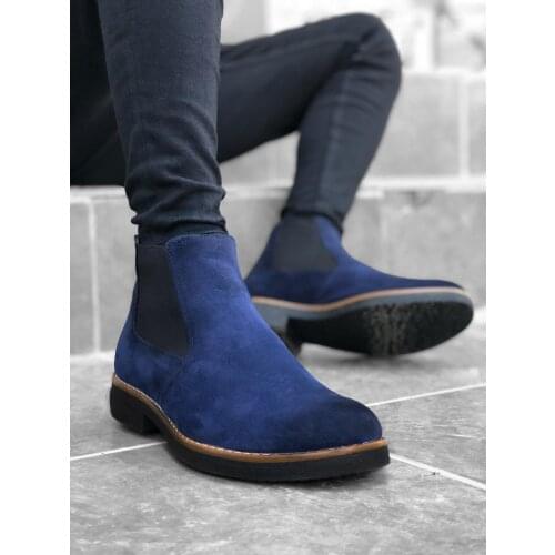 BA0058 Chelsea Step-in Wheel Navy Blue Male Half Ankle Boot