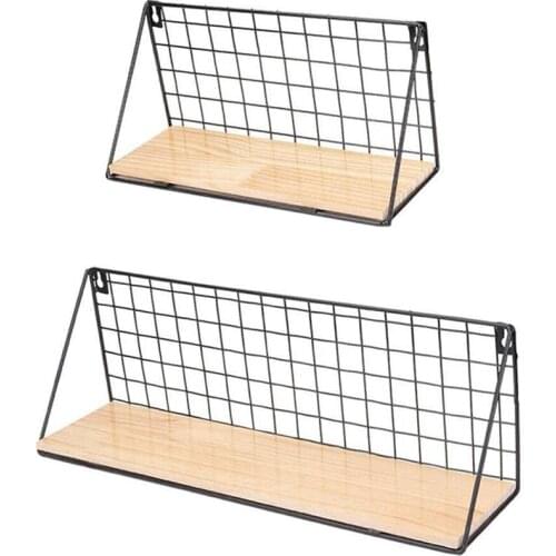Set of 2 Floating Wall Shelf, Kitchen Storage Shelves Wall Mounted Rustic Wooden Floating Wire Shelves, Display Racks Promotion