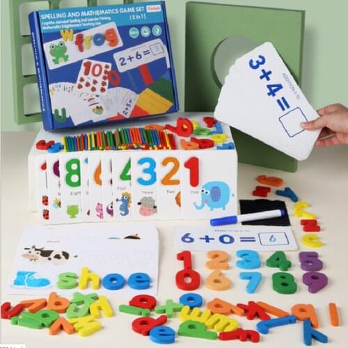 Spelling words learning numbers teaching aid wooden childrens alphanumeric enlightenment cognitive early education toys