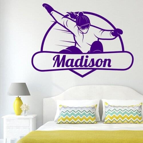 Personalized Custom Name Wall Decoration Snowboard Snowboarding Wall Sticker Vinyl Art Removeable Poster Mural Decor LY1218