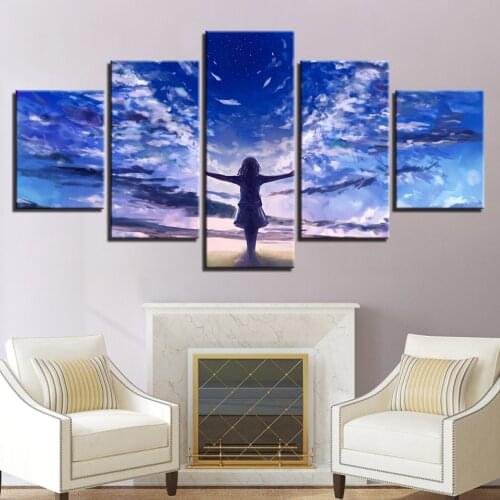 Landscape Sky Cloud Star Mountain River Hot Air Balloon 5 Piece Wall Pictures For Living Room Color Painting Art Home Decor