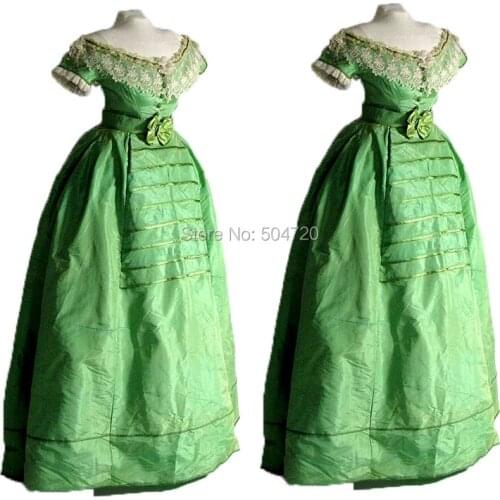 Tailored!green long sleeves Duchess Queen Marie Antoinette Period Masquerade Theatre Civil war Gown dress HL-244