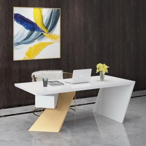 Simple Office Boss Golden Luxury Computer Desk Nordic Leisure Bedroom Solid Wood Desk Designer Desk Office Furniture