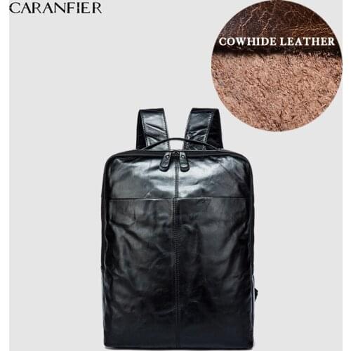 CARANFIER Backpacks Mens Womens Rucksack Genuine Cowhide Leather School Bags Laptop Computer Travel Backpacks Mochila Masculina