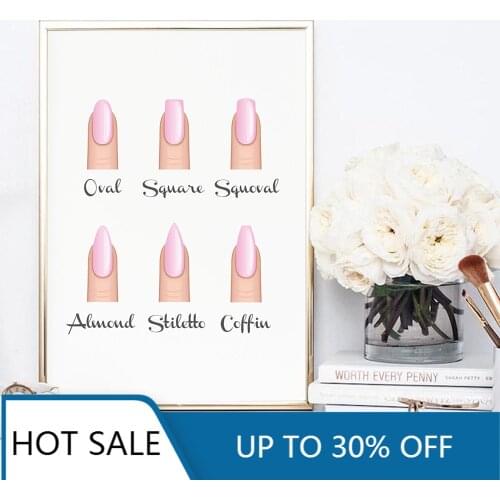 Nordic Nail Shapes Beauty Salon Decor Fashion Wall Art Canvas Painting Posters Prints Makeup Nail Type Guide Wall Decor