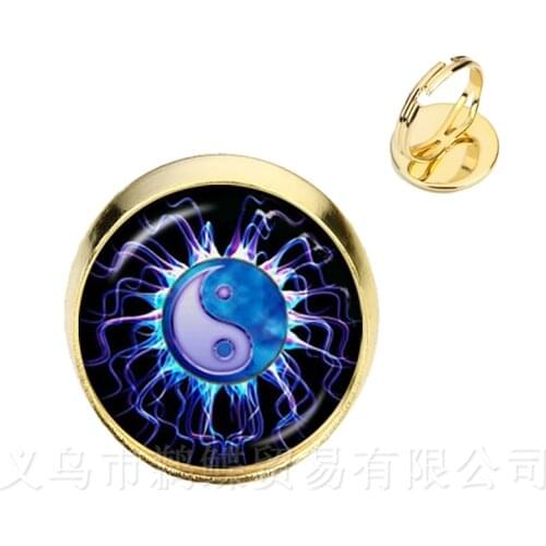 Vintage Yin Yang Rings Black White Cross Tai Ji Jewelry Glass Cabochon Adjustable Ring Yin Yang Women Girls For Best Gifts