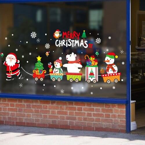 XH-6252 Cartoon Santa Trains new hot-selling wall with glass doors and storefront window stickers