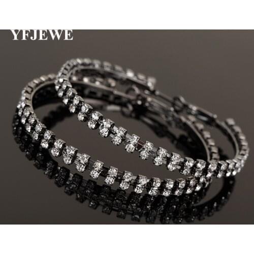 YFJEWE Women Party Accessories Fashion rhinestone double crystal circle earrings hoop earrings gun black female 5.5cm E162