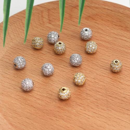 10pcs/lot 6mm/8mm Luxury Micro Pave Zircon European Spacer Beads Round Ball Shape Charms for Bracelet Making Jewelry