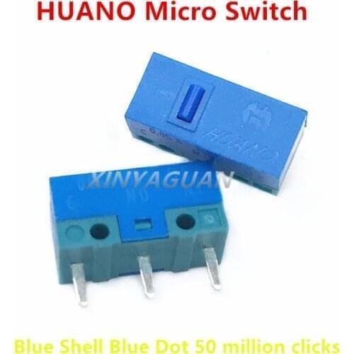200pieces New Original HUANO Mouse Micro Switch blue shell blue point 50 million times 0.78N computer mouse 3pins button switch