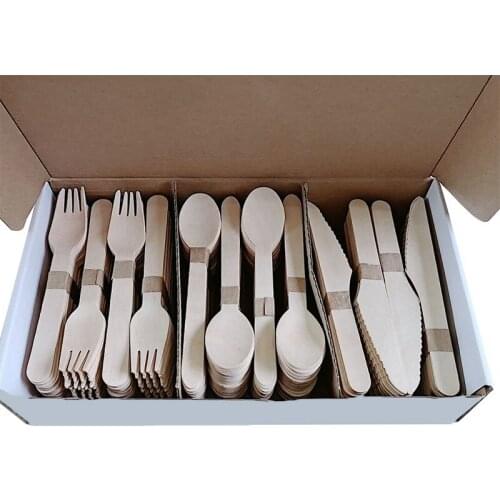 240 Pieces of Natural Wood Disposable Tableware Biodegradable Tableware Set Home Party Dessert Spoon Tableware