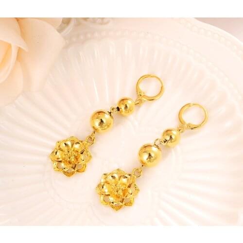 24k gold filled heart cz heart drop earrings for women,pure gold color Multi-line ball chain earrings Brincos Jewelry Gift
