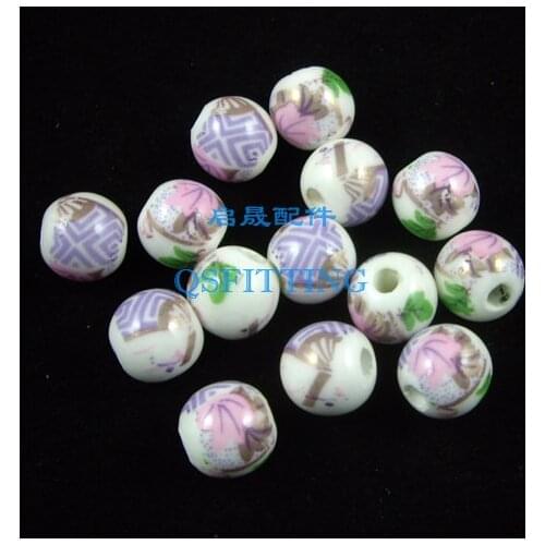 25pcs/lot 10mm Round Ceramic Beads,Jewelry Accessory,Bracelet Beads,Chinese Paiting With Silver Color Flowers