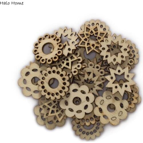 30pcs Flower Hollow Wooden Chips Pendant Scrapbooking Embellishments Festival Wedding Home Party Handmade Decor Accessories 30mm