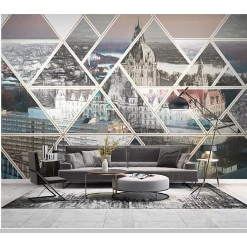 Hand drawn city buildings modern geometric 3d wallpaper papel de parede,living room bedroom TV wall kitchen restaurant bar mural