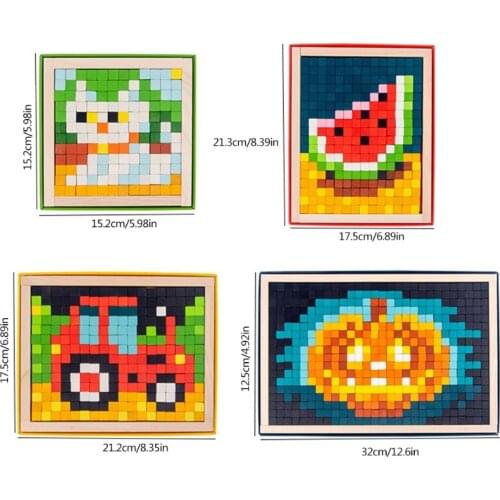 3D Pixel Wooden Jigsaw Puzzle Blocks Board Game Montessori Toys for Kids Toddler GXMB