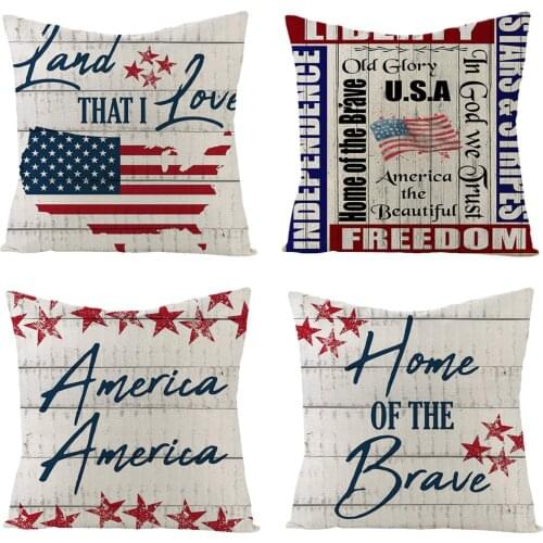 4PCS Independence Day Patriotic Fourth of July Linen Throw Pillow Cover Cushion Case for Home Festival Party Decor 18x18in