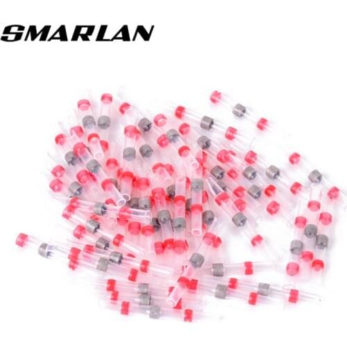 SMARLAN 50pc Heat Shrinkable Wire Connectors SST21 Waterproof Sleeve AWG22-18 Butt Electrical Splice Tinned Solder Seal Terminal