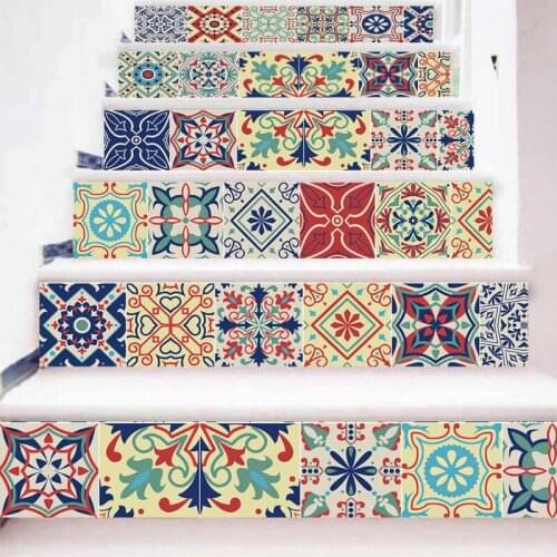 6Pcs Mandala Pattern Tile Floor Stair Stickers Bathroom Kitchen Decoration Mural