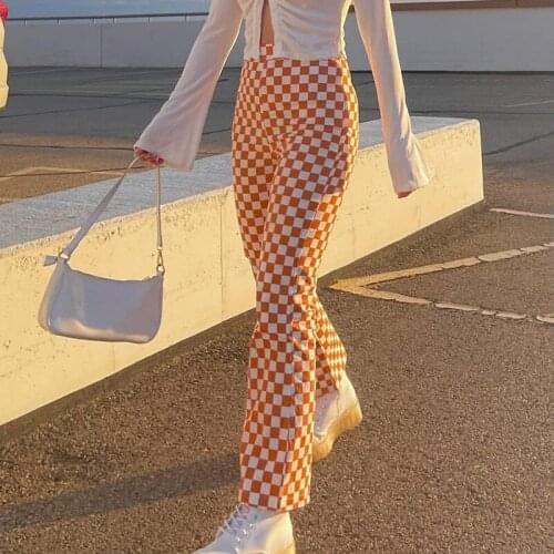 Plaid print cargo pants y2k pants harajuku high waist Slim grunge Streetwear winter Vintage Fashion trouser suits Womens pants