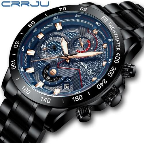 CRRJU Top Brand Men Watches Stainless Steel Quartz Watch Men Chronograph Military Clock Sport Wrist Watch Relogio Masculino