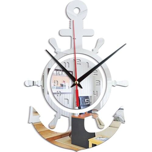 Acrylic Anchor Clock 3D Wall Clock Stickers Mediterranean Style Art Pirate Clock for Home Livingroom Bedroom WWO66
