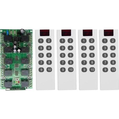 DC 12V 10CH 10 CH Independent Relay RF Wireless Remote Control Switch System, Transmitter + Receiver 10CH Relay 315/433 MHz