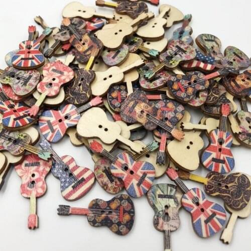 Mixed Color Guitar Fabrics Wooden buttons For handmake Scrapbooking Crafts 100pcs 18x26mm 2 Holes WB230