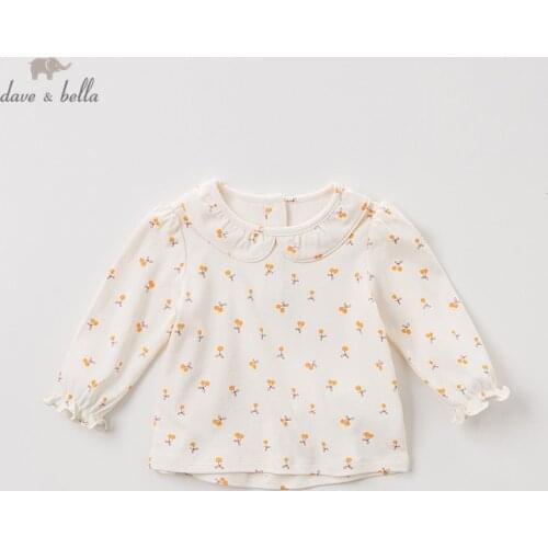 DBZ11143-1 dave bella spring autumn baby girls cute floral shirts infant toddler 100% cotton tops children high quality clothes