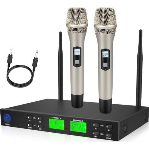 DJ Microphone Wireless Karoke Set 2 Microphone Lithium Battery Handheld Metal Range 150 ft Mic for Home KTV Amplifer Sing Bus