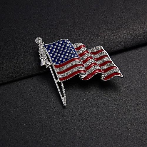 USA Flag Lapel Pin Cute Rhinestone Painting Oil Enamel Brooch Crystal Flagpole Bag Clothes Fashion Jewelry American Flag Badge